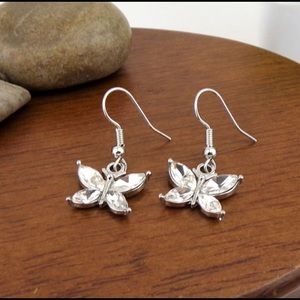Petite Rhinestone Butterfly Earrings Silver Hook Petite Dangle Hook Gift NEW